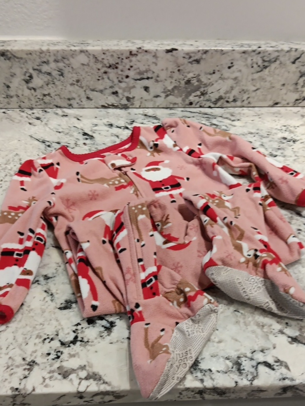 Carter's 18 Month Pink Santa & Reindeer Fleece One-Piece Footed Pajamas